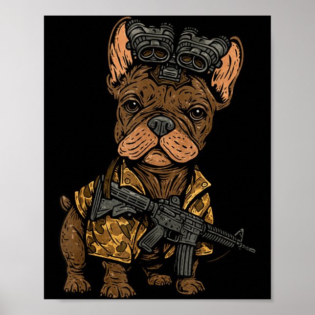 Poster Tactical Frenchie Funny Dog Bulldog With Nvg Meme  (Frente)