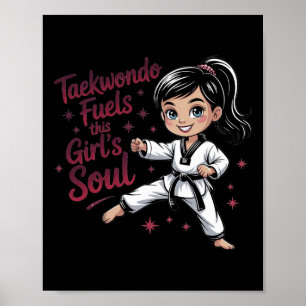 Poster Taekwondo Combustia o Cinturão Negro da Menina Neg