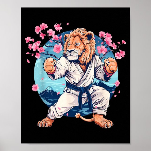 Poster Taekwondo Kung Fu Leão Flores de Sakura Artes Marc (Frente)