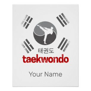 Póster Taekwondo Retro Coreia Bandeira Artes Marciais Vin