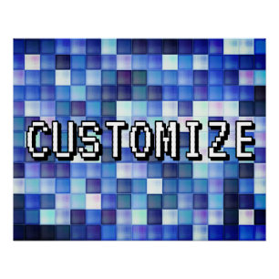Póster Tag de Jogador Personalizada Azul Padrão de Pixel 