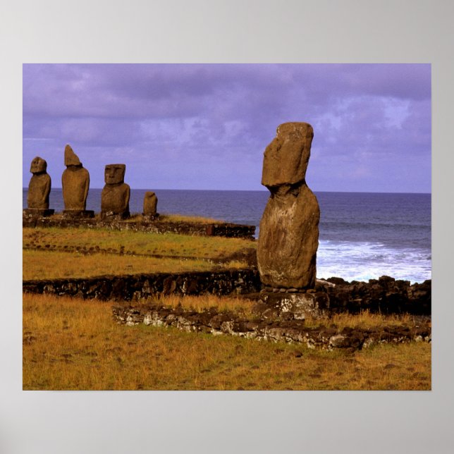 Póster Tahai Platform Moai Abstratos de Estátua Páscoa (Frente)