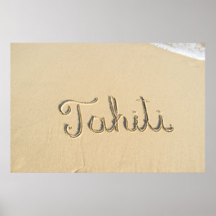 Póster Tahiti entalhada na areia da praia