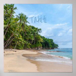 Poster Tahiti Sand Beach Blue Sky Palm Trees