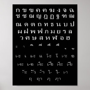 Poster Tailandês Script Wall Alphabet Vogels Figurino de