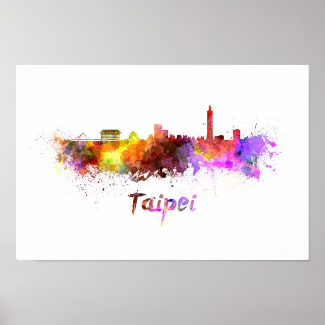 Poster Taipei skyline in watercolor (Frente)