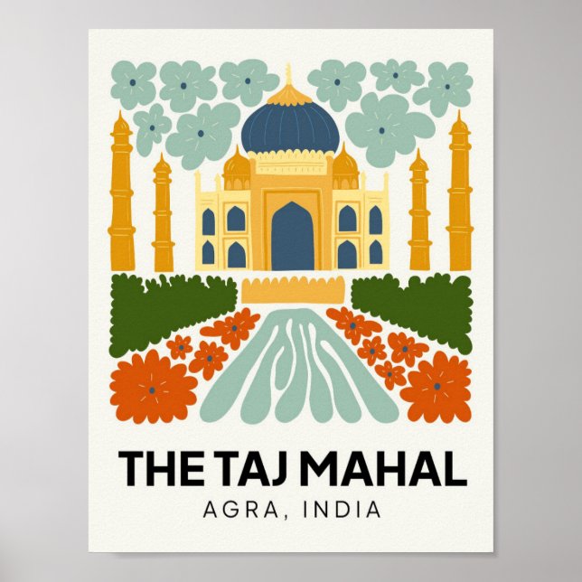 Poster Taj Mahal Agra India abstrato viagem de arte flora (Frente)