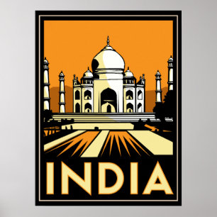 Poster taj mahal india art deco retro viagem vintage