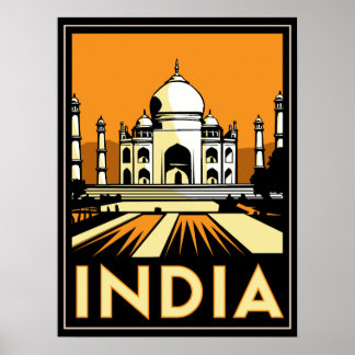Poster taj mahal india art deco retro viagem vintage
