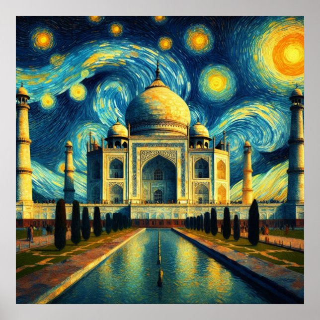 Poster Taj Mahal Índia Noite Estrelada (Frente)