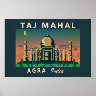 Poster Taj Mahal India Viagem Art Vintage