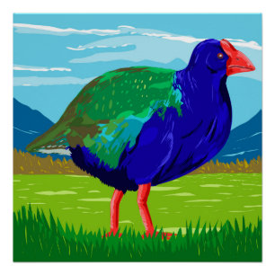 Póster Takahe nas montanhas Murchison em Fiordland WPA Ar