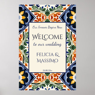Poster Talavera vintage Mexican wedding welcome sign
