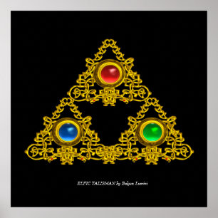 PÓSTER TALISMÃ MÁGICO ÉLFICO / TRIÂNGULO DE OURO COM PEDR