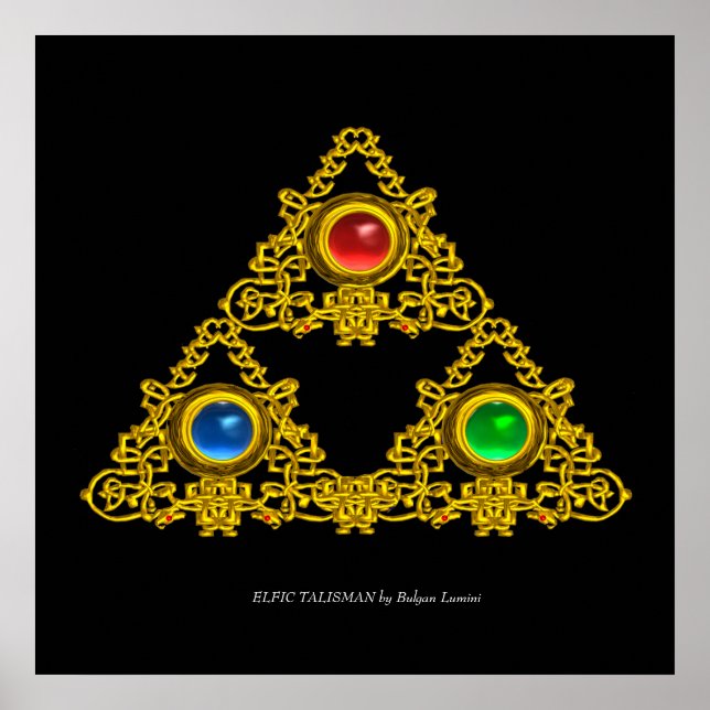 PÓSTER TALISMÃ MÁGICO ÉLFICO / TRIÂNGULO DE OURO COM PEDR (Frente)