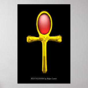 Póster TALISMÃ VERMELHO Ankh Dourado Vida Eterna Egípcia