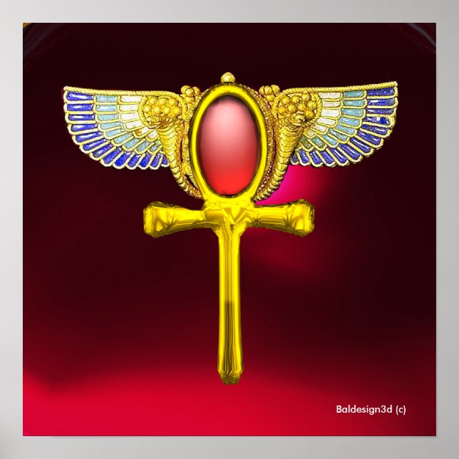PÓSTER TALISMÃ VERMELHO/ ASA DE ANKH EGÍPCIA COM CORNUCOP (Frente)