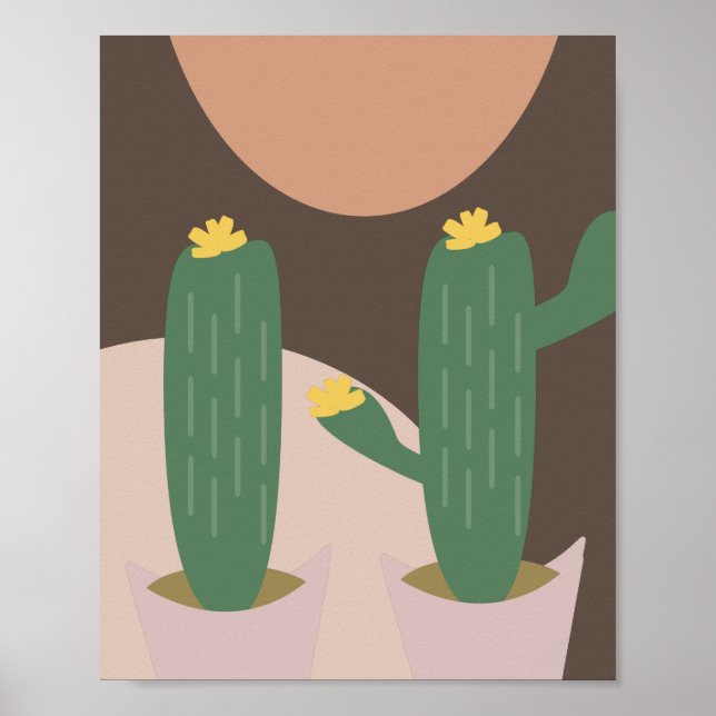 Poster Tall Cactus Plant Potted Bohemian Shapes Wall Art (Frente)