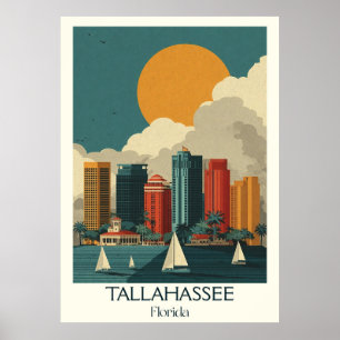 Poster Tallahassee Florida Vintage City Sunset Viagem Art