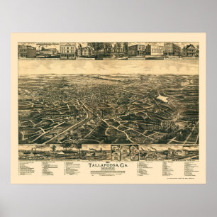 Póster Tallapoosa, mapa panorâmico de GA - 1892