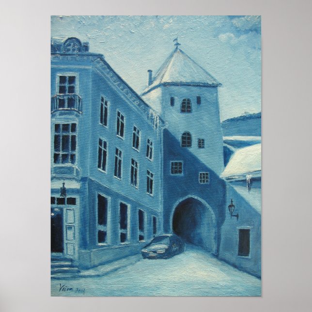 Póster Tallinn em azul (Frente)