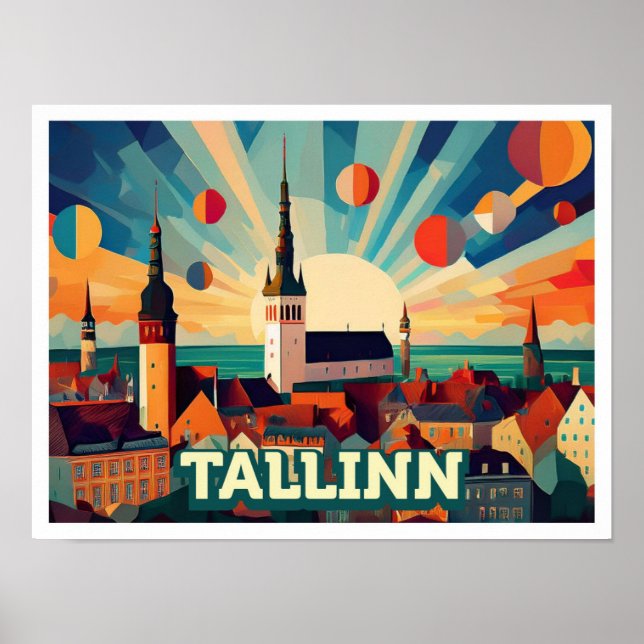 Poster Tallinn Estônia Viagem artística colorido (Frente)