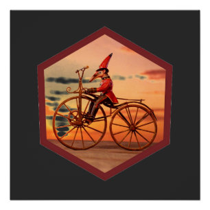 Póster Tamanduá Antropomórfico Andando de Bicicleta Antig