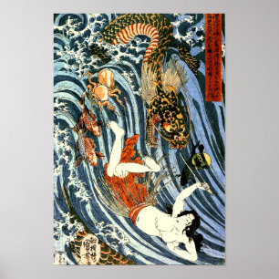 Póster Tamatori e Dragão do Mar Kuniyoshi Belas Artes Jap