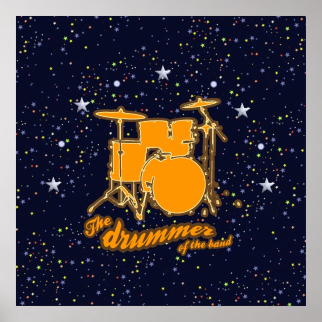 Poster tambores e céu noturno estrelado (Frente)