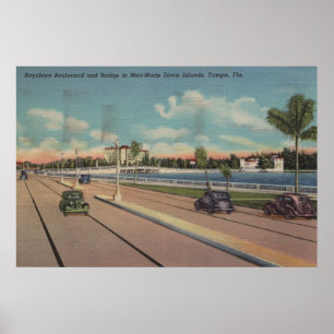 Poster Tampa, FL - vista da avenida de Bayshore, ponte