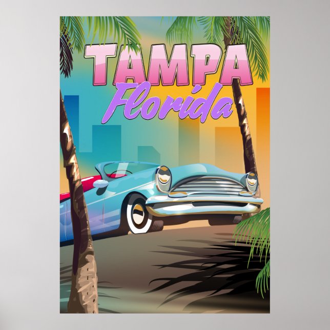 Poster Tampa Flórida belo pôster de viagem. (Frente)