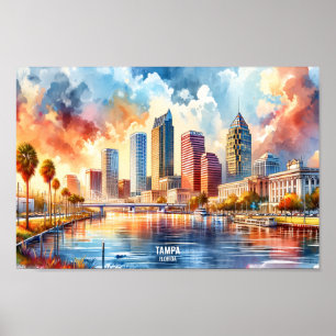 Poster Tampa Florida USA Viagem coloca aquarela