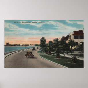 Póster Tampa, Florida - vista da avenida de Bayshore