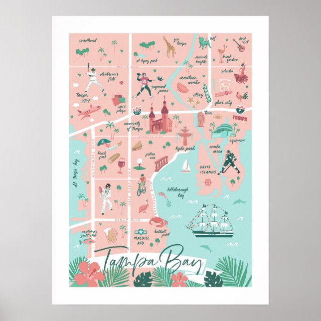 Poster Tampa Map Impressão, 18"x24" (Frente)