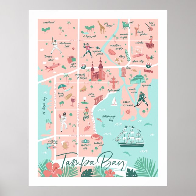 Poster Tampa Map Impressão, 22"x28" (Frente)