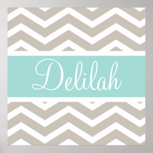 Póster Tan Teal Chevron Nome Personalizado