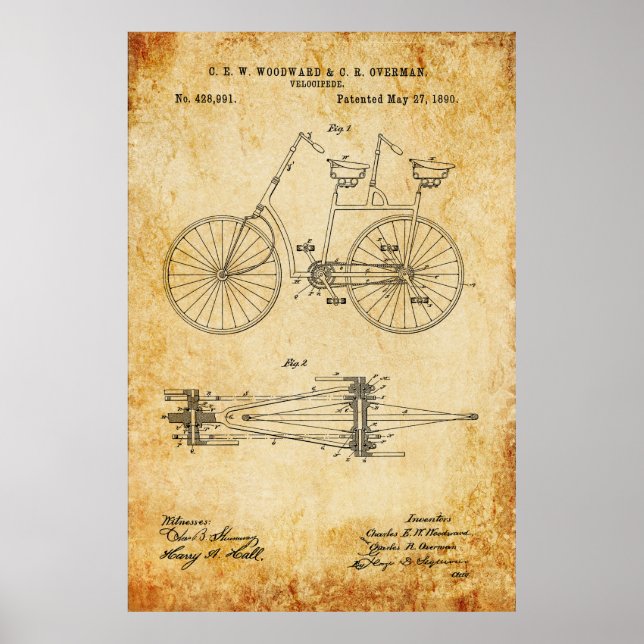 Póster Tandem Bicycle Blueprint (Frente)