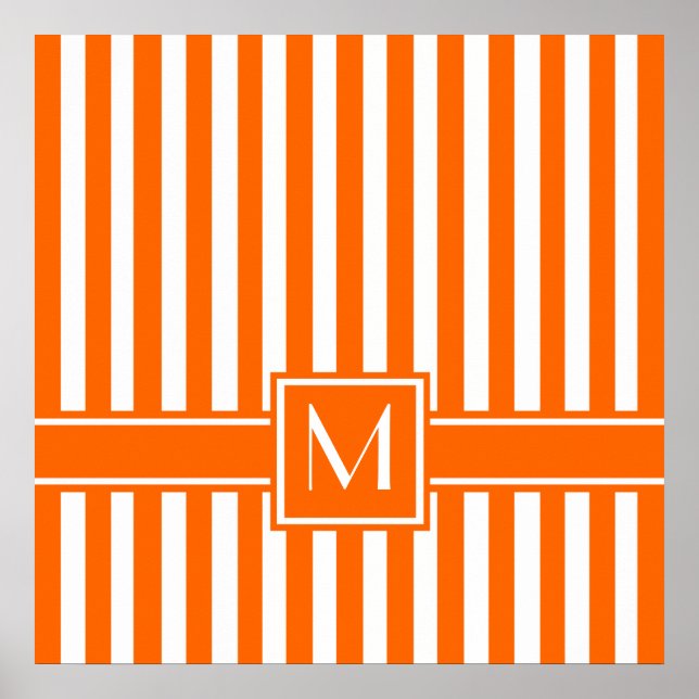 Poster Tangerina Moderna Stripe com Monograma (Frente)