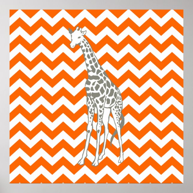 Poster Tangerine Safari Chevron com Pop Art Giraffe (Frente)