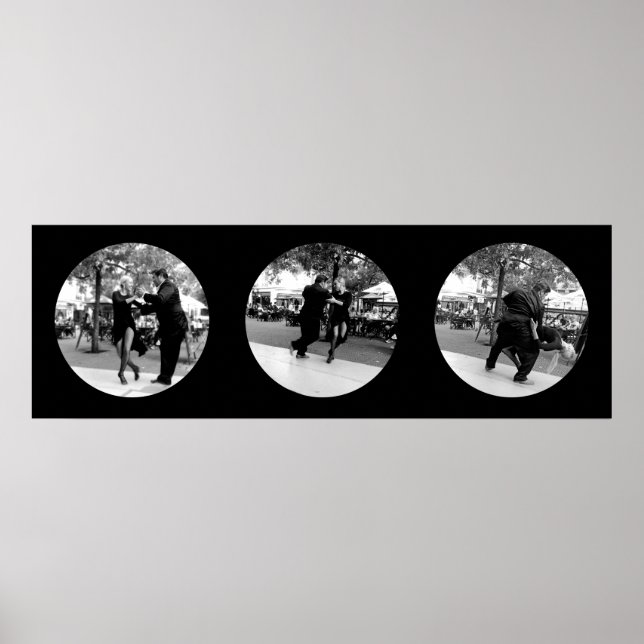 Póster Tango no Plaza em Buenos Aires - Preto e Branco (Frente)