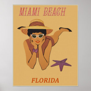 Poster Tanning De Mulher Retro Na Praia De Miami
