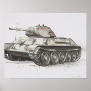 Poster Tanque do exército russo T-34, vista lateral.