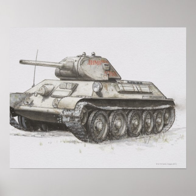 Poster Tanque do exército russo T-34, vista lateral. (Frente)