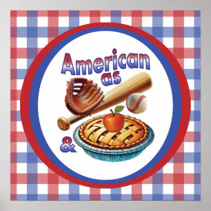 Poster Tão Americano quanto Beisebol & Torta de Maçã 