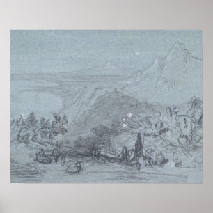 Póster Taormina, das "vistas de Sicília" (giz & gouache