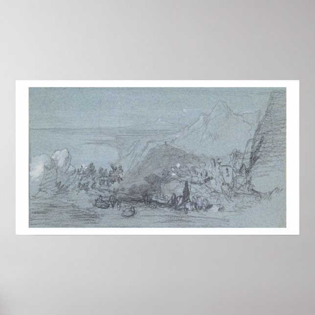 Póster Taormina, de "Views of Sicily" (giz e guache) (Frente)