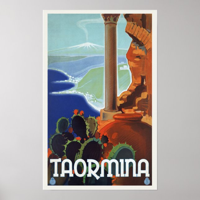 Póster Taormina Itália - Viagens vintage (Frente)