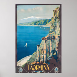 Poster Taormina Sicília Itália Cartaz de Viagem Antigo