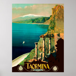 Poster Taormina, Sicília, Itália, vista na costa