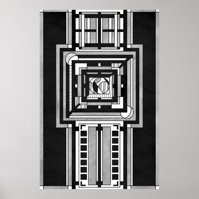 Poster Tapeçaria Art Déco Preto e Branco (Frente)